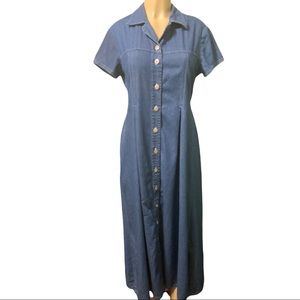 Vintage Studio Denim Maxi Dress Button Up Made in the USA Cotton Size 10 Dress